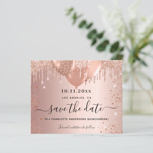 Papier Budget Quinceanera rose or parties scintillant enr (Debout devant)