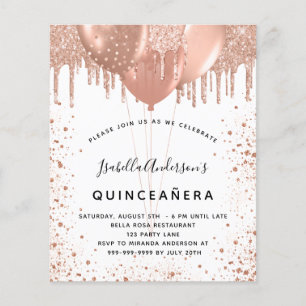 Papier Budget Quinceanera rose or parties scintillant inv