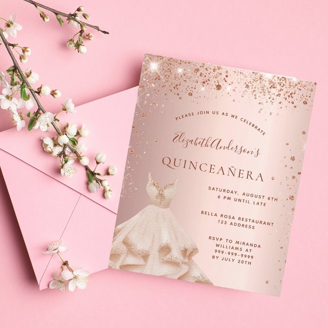 Papier Budget Quinceanera rose or parties scintillant inv (Créateur téléchargé)