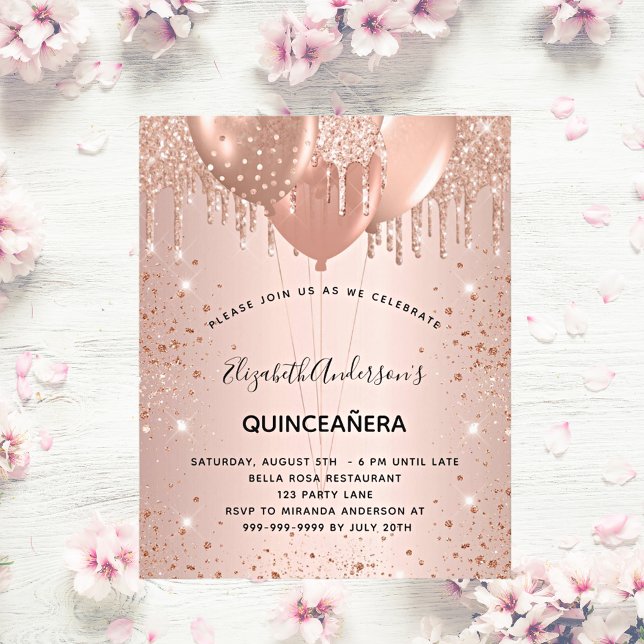 Papier Budget Quinceanera rose or parties scintillant inv (Créateur téléchargé)