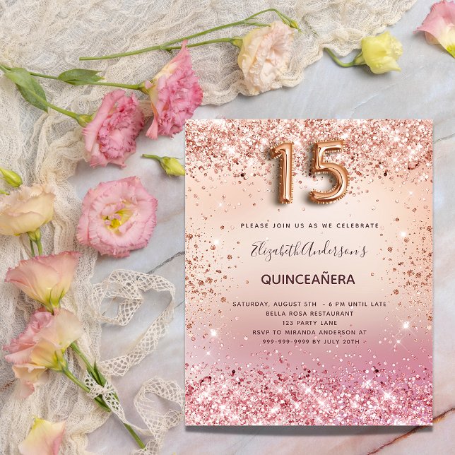 Papier Budget Quinceanera rose or rousse parties scintill (Créateur téléchargé)