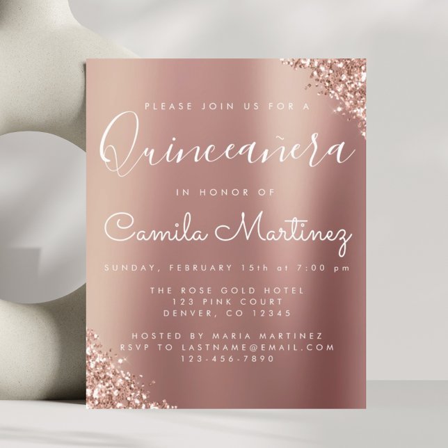 Papier Budget Quinceanera Rose Pâle - Paillettes Or Rose (Créateur téléchargé)
