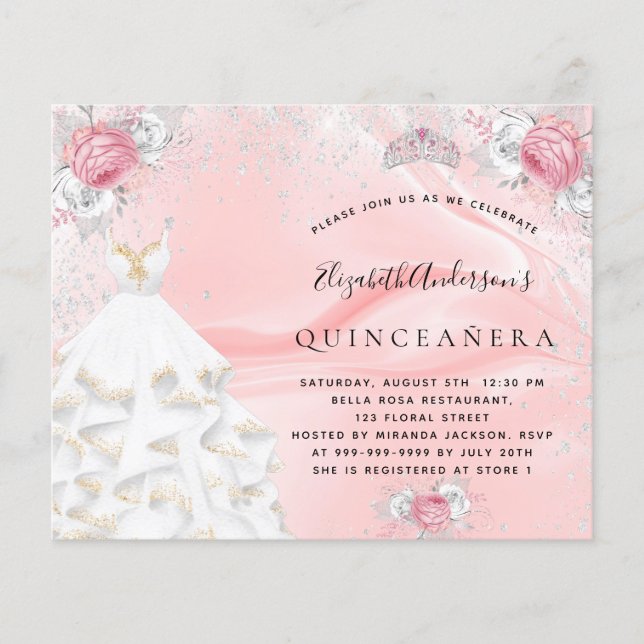 Papier Budget Quinceanera rose pâle robe de parties scint (Devant)