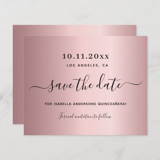 Papier Budget Quinceanera roux rose poussiéreux enregistr (Devant / Derrière)