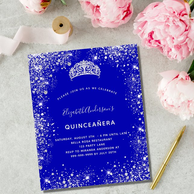 Papier Budget Quinceanera royal bleu argent tiare (Créateur téléchargé)
