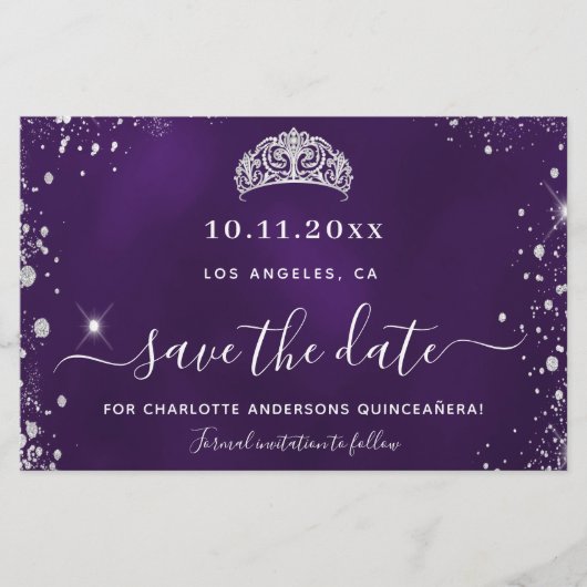 Papier Budget Quinceanera violet argent parties scintilla (Devant)