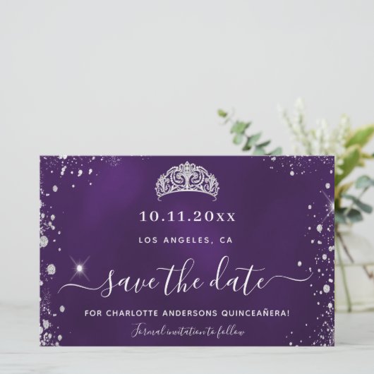 Papier Budget Quinceanera violet argent parties scintilla (Debout devant)