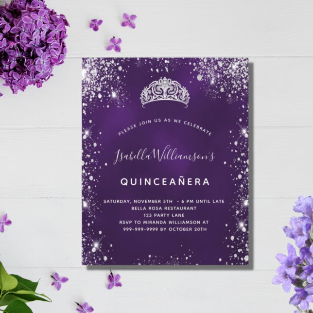 Papier Budget Quinceanera violet argent parties scintilla (Créateur téléchargé)