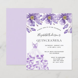 Papier Budget Quinceanera violet robe blanche floral