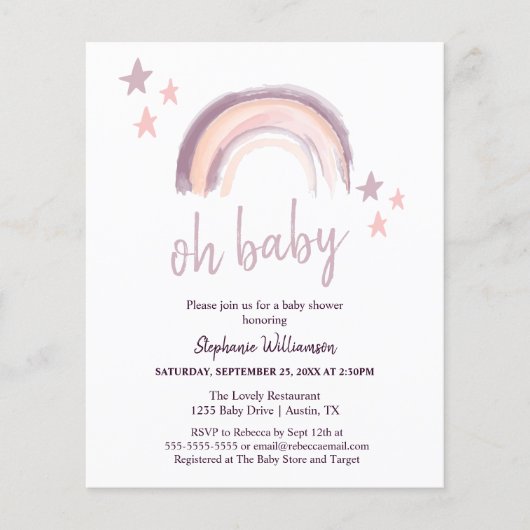 Papier Budget Rainbow Boho oh bébé Fête de naissance Rose (Devant)