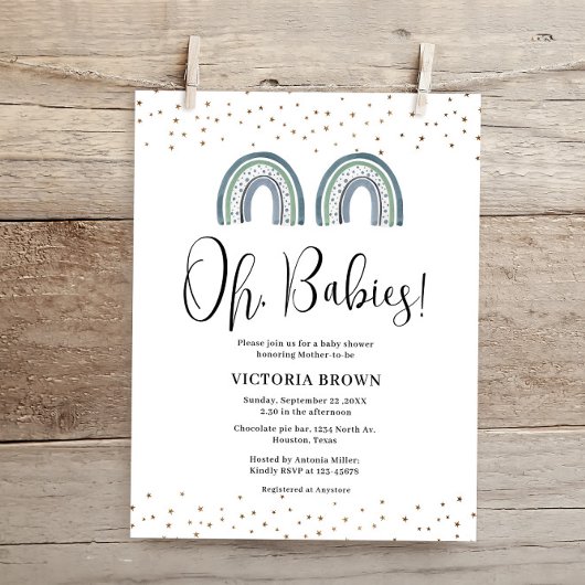 Papier Budget Rainbow Boy Twins Baby shower Invitation