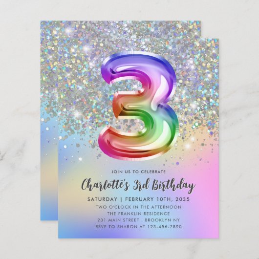 Papier Budget Rainbow Parties scintillant Foil Balloon 3e (Devant / Derrière)