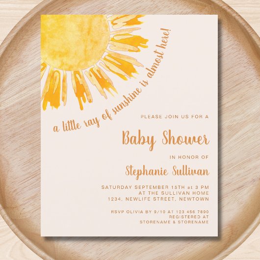 Papier Budget Ray of Sunshine Boho Baby shower Invitation