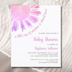 Papier Budget Ray of Sunshine Pink Baby shower Invitation