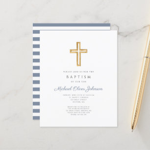Papier Budget rayures bleues croix baptême garçon religie
