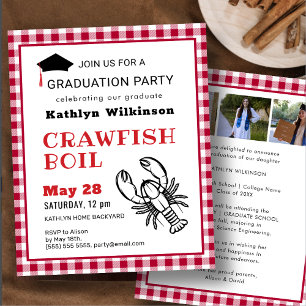 Papier BUDGET Red 3 Photo Crawfish GRAD Party Invitation