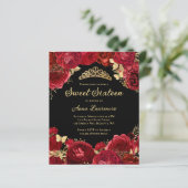 Papier Budget Red Black Floral Sweet 16 Party Invitation (Debout devant)