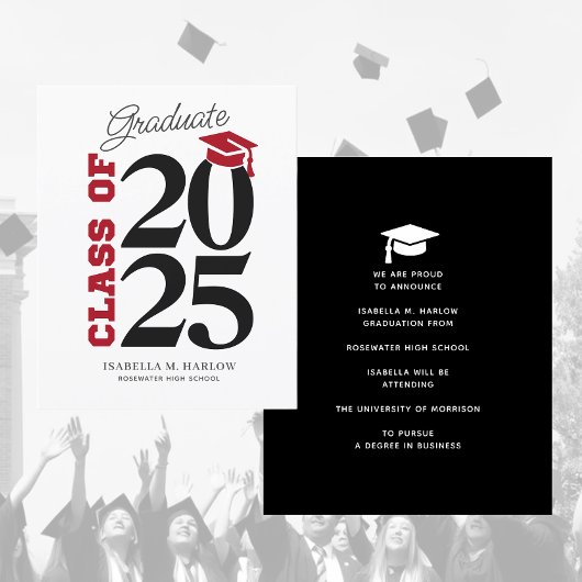 Papier Budget Red Black Graduation Faire-part