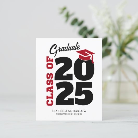 Papier Budget Red Black Retro Graduation Faire-part (Debout devant)