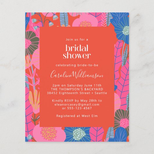 Papier Budget Red Boho Floral Fête des mariées élégante (Devant)