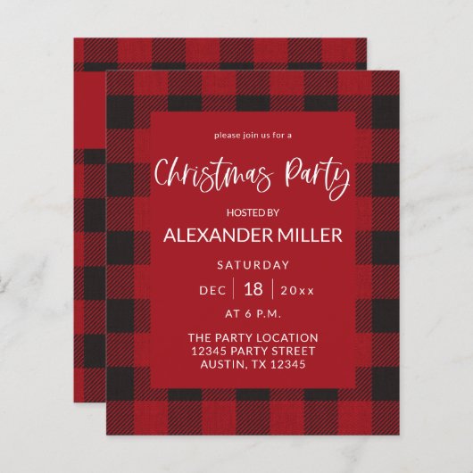 Papier Budget Red Buffalo Plaid Fête de Noël (Devant / Derrière)