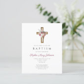 Papier Budget Red Floral Boho Cross Baptism Invitation (Debout devant)