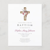 Papier Budget Red Floral Boho Cross Baptism Invitation (Devant)