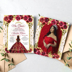 Papier BUDGET Red Floral Princess Gold Photo Quinceanera