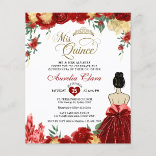 Papier BUDGET Red Floral Princess Mis Quince Quinceañera