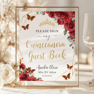 Papier Budget Red Floral Quinceanera Anniversaire Livre d