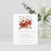 Papier BUDGET Red Florals Citation Mariage 3 Photo Merci (Debout devant)
