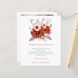 Papier BUDGET Red Florals Citation Mariage 3 Photo Merci