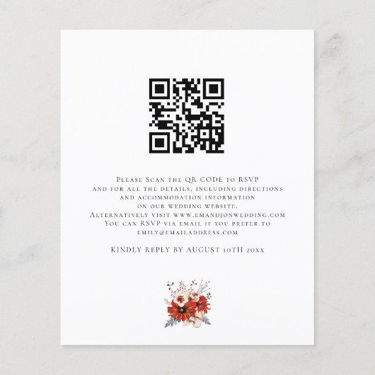 Papier Budget Red Florals QR Code Faire-part de mariage (Dos)