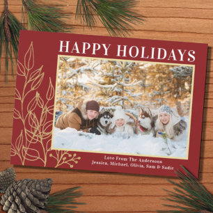 Papier Budget Red Gold Photo Happy Holidays Card