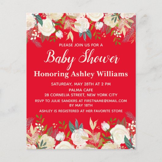 Papier Budget Red Green Baby shower Floral Invitation (Devant)
