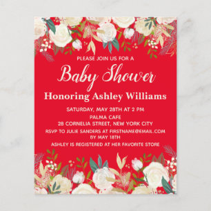 Papier Budget Red Green Baby shower Floral Invitation