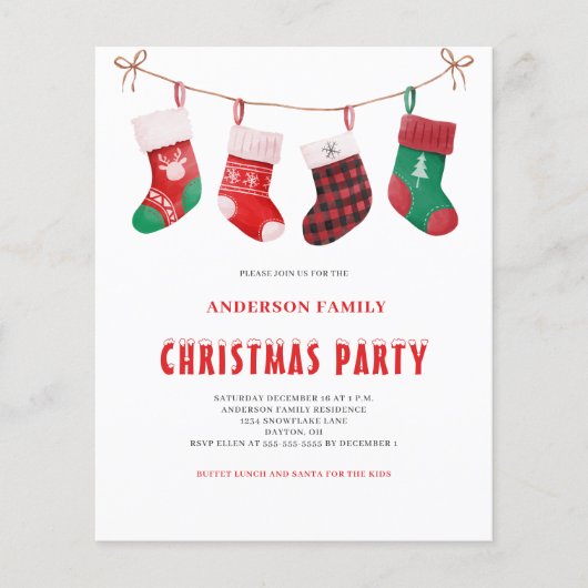 Papier Budget Red Green Stocking Noël Invitation (Devant)