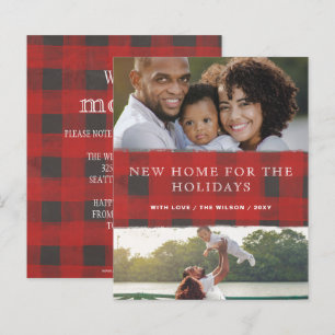 Papier Budget Red Plaid New Home Photo Holiday Card