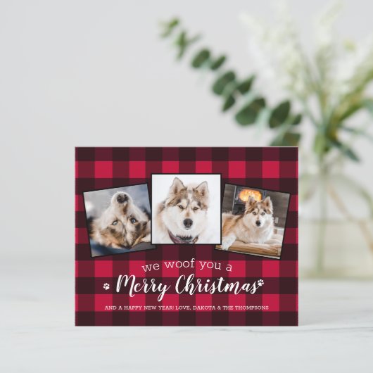 Papier Budget Red Plaid Pet Photo Collage Chien vacances (Debout devant)
