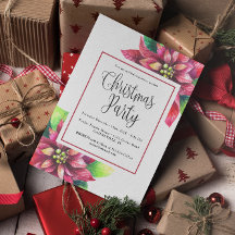 Budget Red Poinsettia Christmas Party Invitation