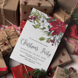 Papier Budget Red Poinsettia Christmas Party Invitation