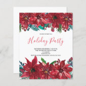 Papier Budget Red Poinsettia Fête Invitation (Devant / Derrière)