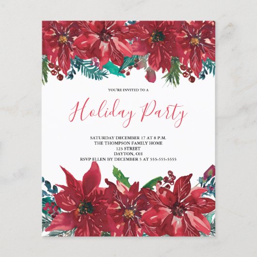 Papier Budget Red Poinsettia Fête Invitation (Devant)