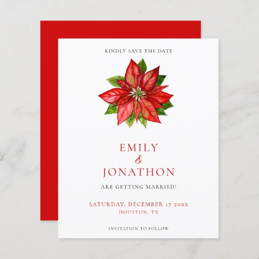 Papier Budget Red Poinsettia Mariage Enregistrer La Date (Devant / Derrière)