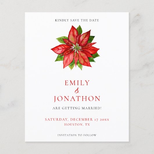 Papier Budget Red Poinsettia Mariage Enregistrer La Date (Devant)