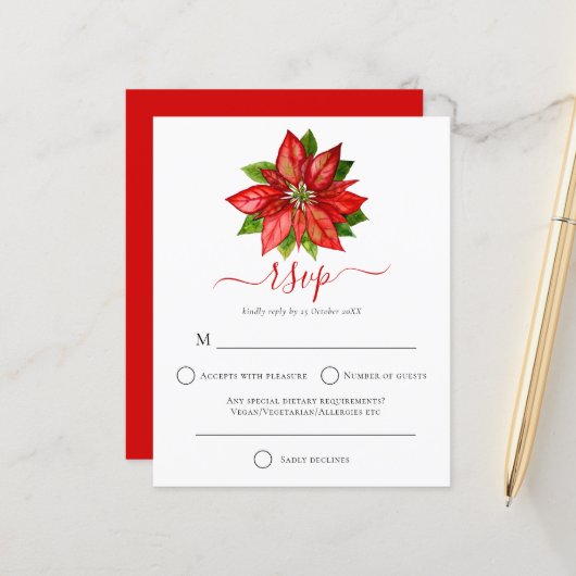 Papier Budget Red Poinsettia Noel Mariage RSVP (Devant/Arrière en situation)
