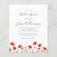 Budget Red Poppy Floral Bridal Show Invitation