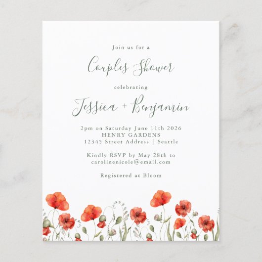 Papier Budget Red Poppy Garden Floral Couples Douche (Devant)