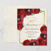Papier Budget Red Rose Floral 40e anniversaire fête (Devant / Derrière)