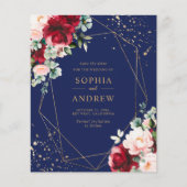 Papier Budget Red Rose & Gold Floral Enregistrer la date (Devant)
